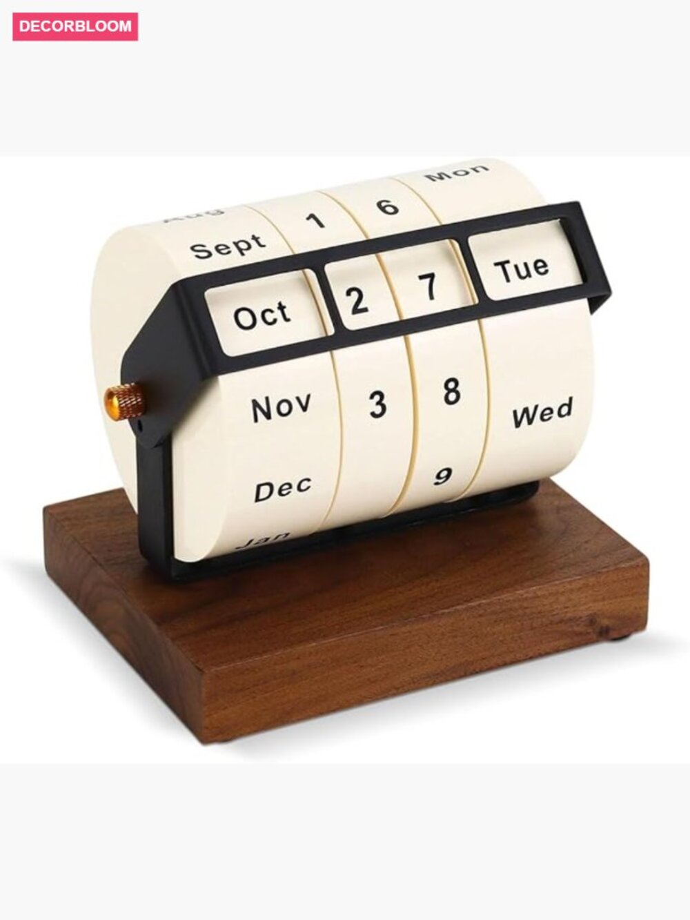 Vintage Rotary Perpetual Desk Calendar Wooden Office Decor Reusable Date Blocks